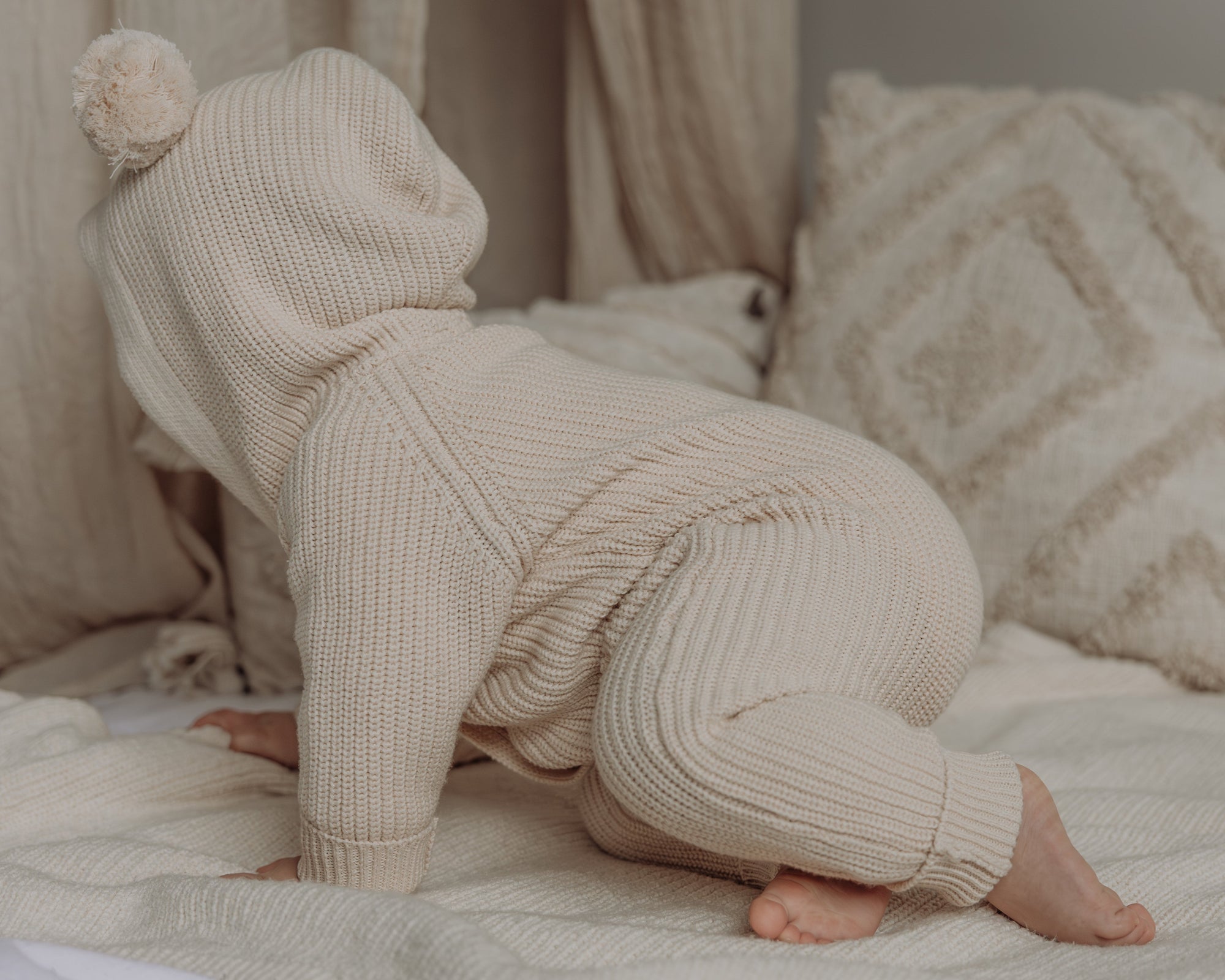 Knitted Hooded Playsuit | Honey
