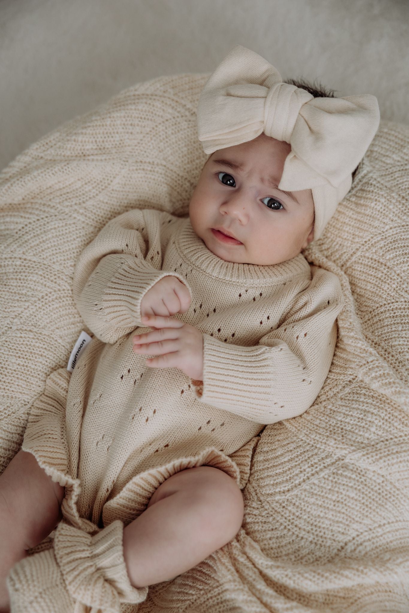 Pointelle Ruffle Romper | Almond
