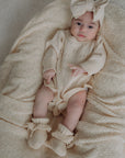 Pointelle Ruffle Romper | Almond