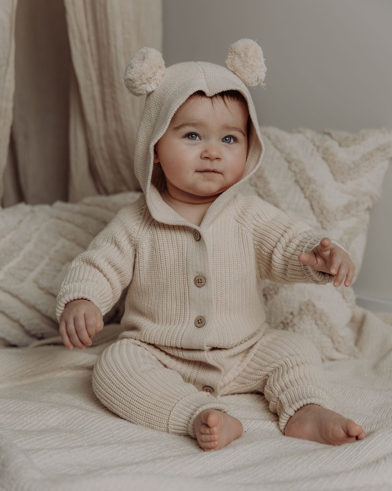 Knitted Hooded Playsuit | Honey