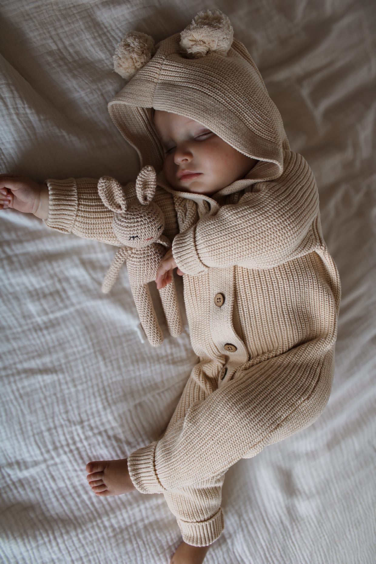 Knitted Hooded Playsuit | Honey