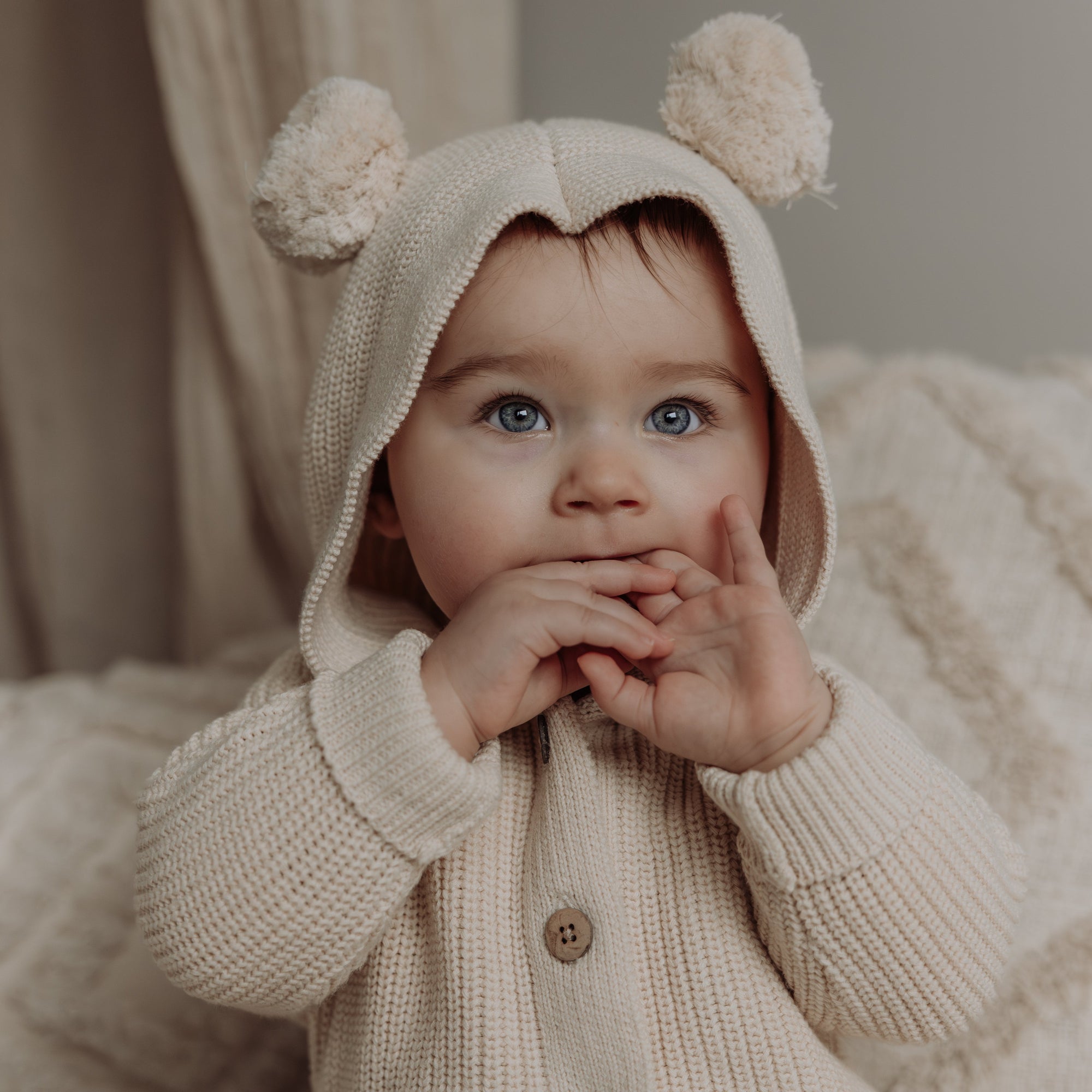 Knitted Hooded Playsuit | Honey