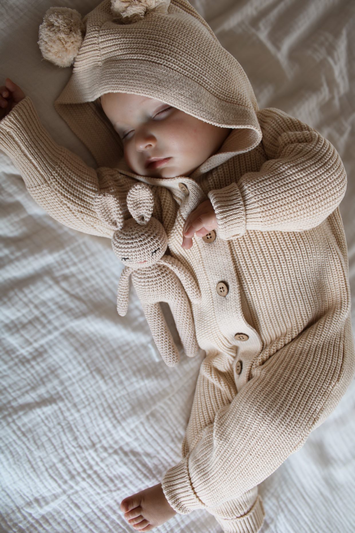 Knitted Hooded Playsuit | Honey