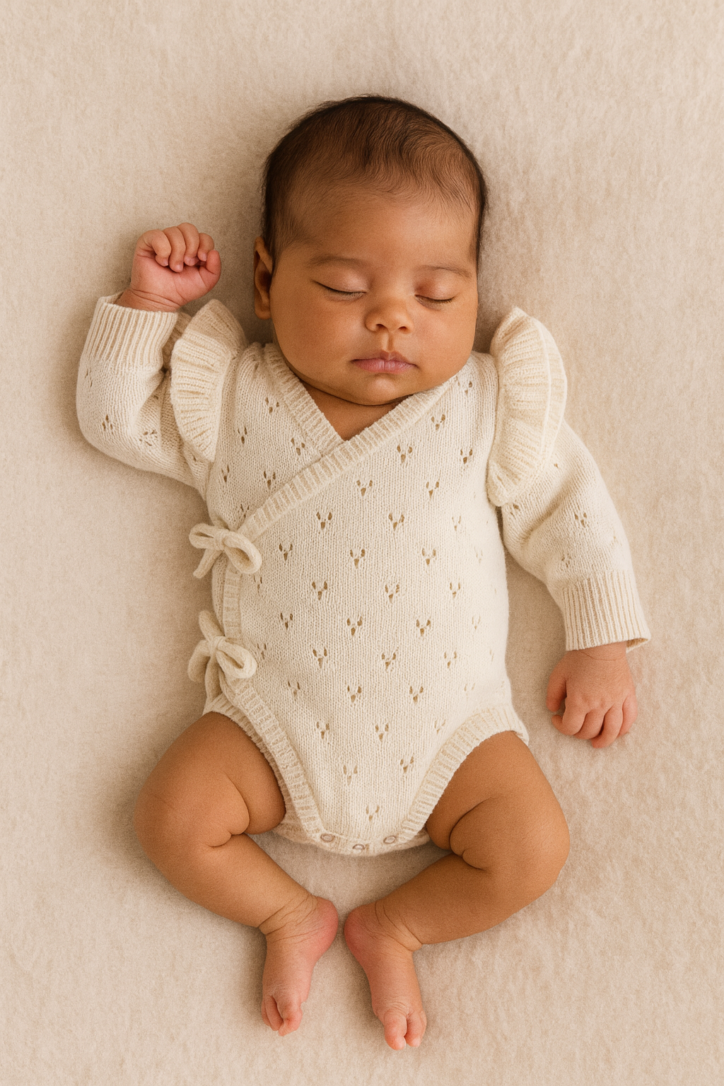 PRE-ORDER (begin okt) - Pointelle Overslag Romper | Almond
