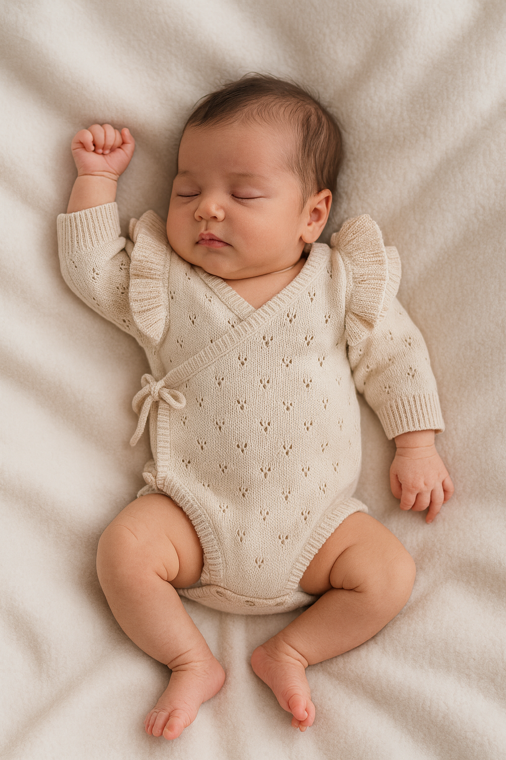 PRE-ORDER (begin okt) - Pointelle Overslag Romper | Almond