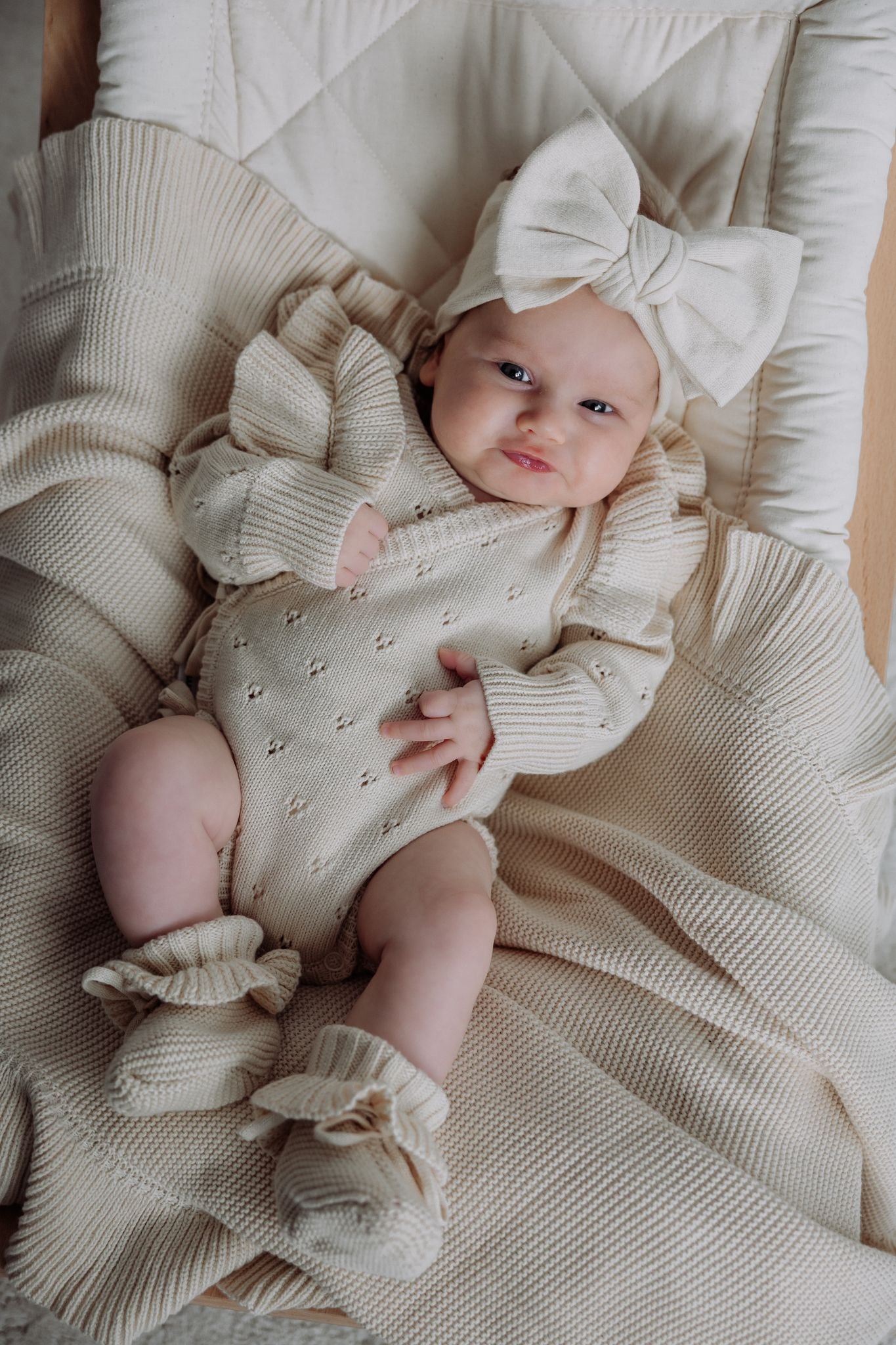 Pointelle Overslag Romper | Almond