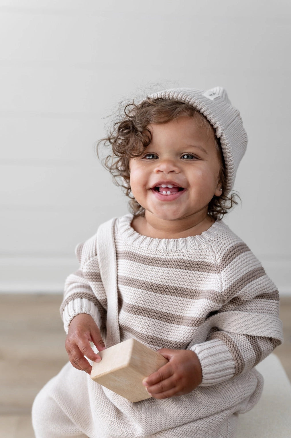 Gestreepte Gebreide Trui Beige Bruin